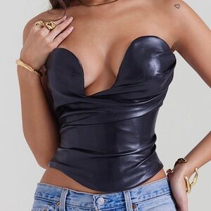 House of Cb BLACK PLUNGE VEGAN LEATHER CORSET